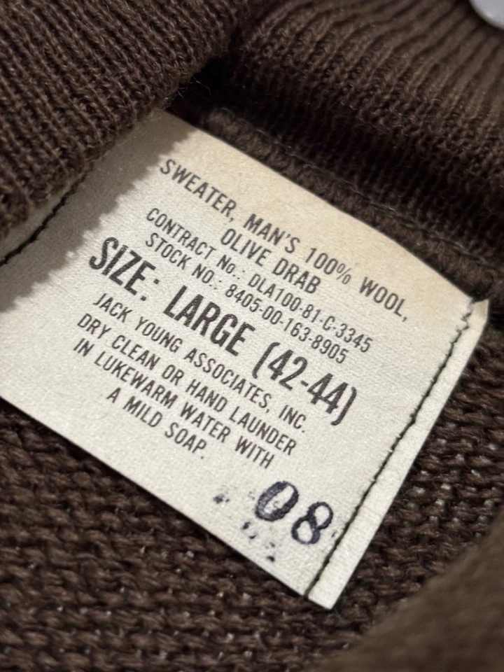 Suéter militar vintage 1981 100 % lana para hombre XL cinco botones chal Jack Young Foto 4 de 4