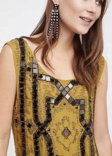 Free People Speak Easy Sleeveless Beaded Sequin Mini Dress Sz 4 $168 - Picture 6 of 14