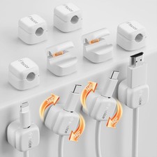 10Pack Rotatable Cord Organizer,Spring Cable Clips Desk 10 Pack, White
