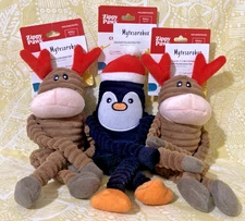 ZippyPaws 3-Pack Holiday CRINKLE REINDEER & PENGUIN Dog Toy New -FREE SHIPPING-