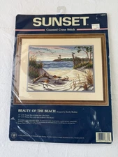 VTG SUNSET "Beauty of the Beach Counted Cross Stitch Kit #13634 Sandy Bodine NEW