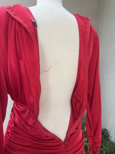 Vintage 80er Disco Kleid rot gerafft Pailletten Gr. M Night Moves - Bild 9 von 10