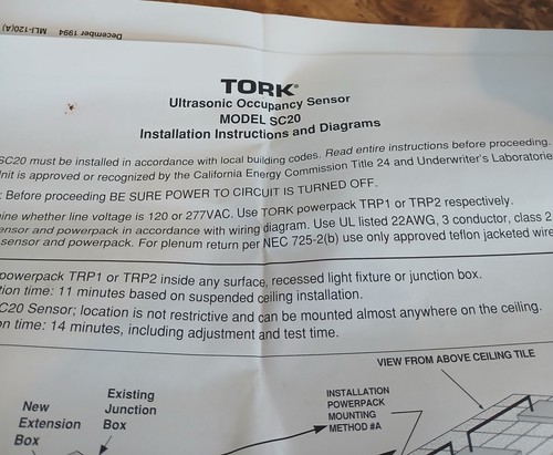 TORK Digital SC20 Ultrasonic Occupancy Sensor. White. New in box. Free Shipping - Picture 7 of 7
