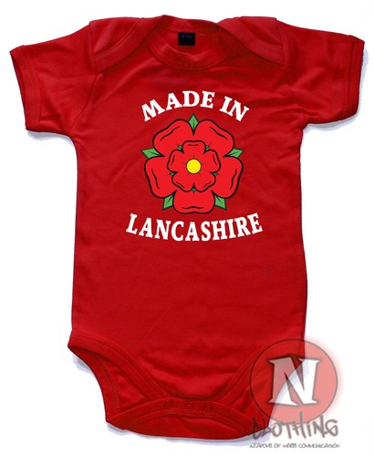 Made in Lancashire Babygrow Baby Suit Great Gift vest red rose of Lancaster - Zdjęcie 4 z 9