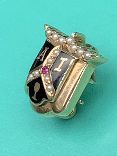 Vintage 10K Gold Alpha Iota Sorority Pin Seed Pearls Signed 6/6/51 BK Akron AL - Picture 10 of 12