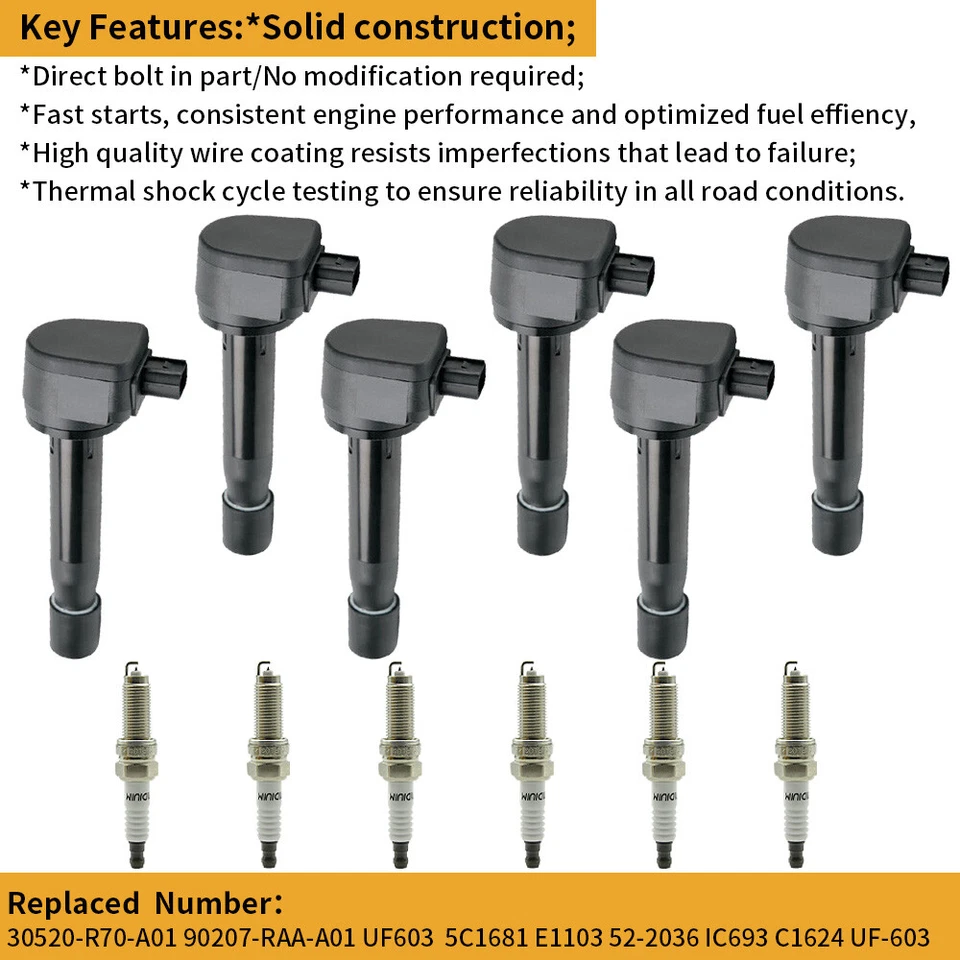 6 bobinas de encendido + 6 bujías de iridio para Honda Pilot Acura UF603 2009-2015 Foto 2 de 4