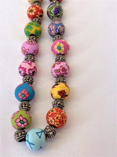 She Beads Hand Rolled Clay Bead Necklace Multi-Color - Picture 4 of 5