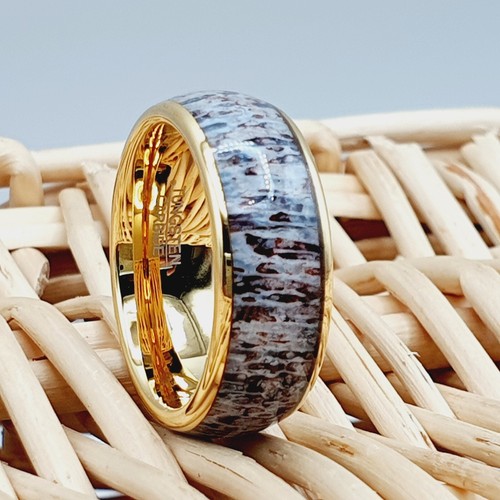 Ehering Geweih Wolfram Ring Herren Outdoorsman Band Gold Wolfram - Bild 1 von 12