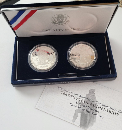 2000 Leif Ericson Millennium Commemorative Proof Silver Two-Coin Set - Picture 5 of 9