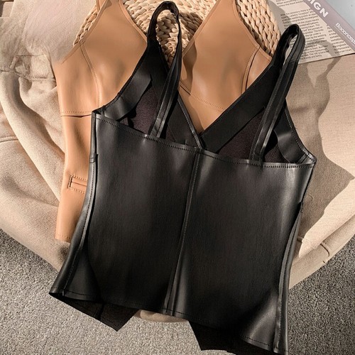 Women Faux Leather Wiastcoat Vest Gilet Sleeveless Jacket Slim Fitted Retro - Bild 2 von 14