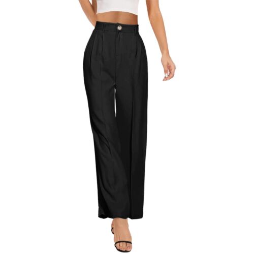 Women Wide Leg Business Pants Solid High Waist Straight Long Work Trousers Pants - Picture 16 of 42