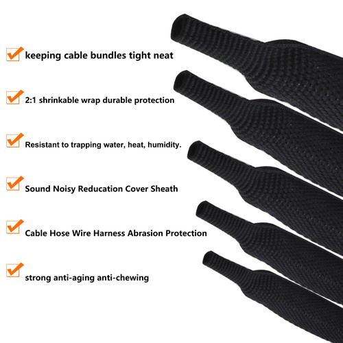 Braided Heat Shrink Sleeve 2:1 Fabric Solar Cable Wrap Noisy Abrasion UV Resist - Picture 3 of 16