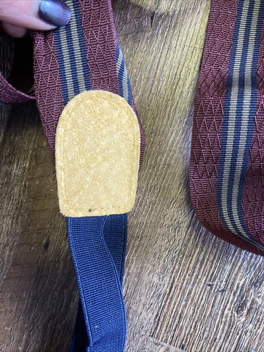 Edle HOSENTRÄGER BLAU GESTREIFT PFLAUME LILA blau MESSING braun LEDER - Bild 5 von 8