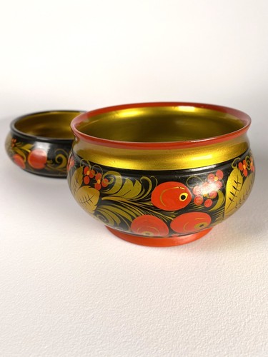 Vintage Hand Painted Wooden Laquered Bowls - Made In USSR - Russia - Picture 2 of 11