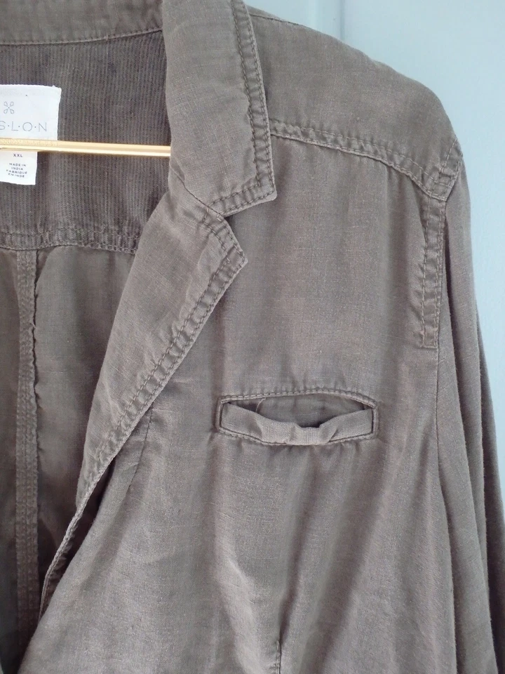 Chaqueta Blazer Caslon Mujer Plus XXL 2X 100% Marrón Lino Boho Carrera Trabajo 18W 20 Foto 4 de 4
