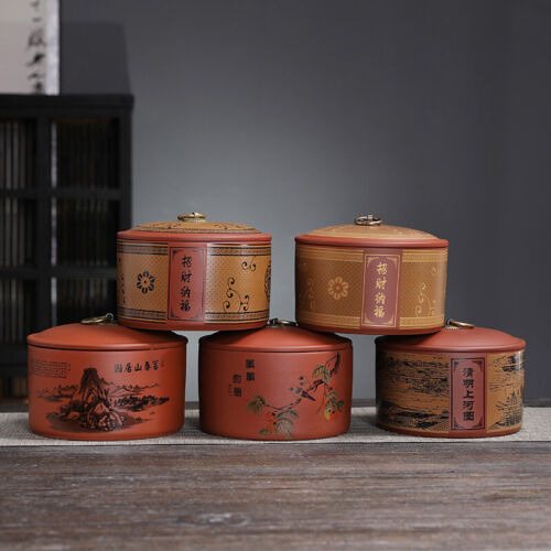 Sealed Tea Canister For Loose Tea Print Small Tea Caddy With Lid Zisha Clay New - Afbeelding 1 van 17