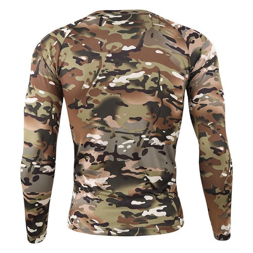Mens Woodland Camouflage T-Shirt Slim Fit Long Sleeve Tee Crew Neck Pullover Top - Picture 36 of 58