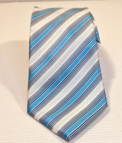 Essential Neckwear Blue and white Striped Polyester Necktie Business Formal Tie - Picture 3 of 6
