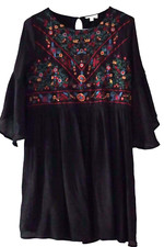 Umgee Women's Midi Dress Embroidered Floral Boho Prints Size M Puff Sleeves