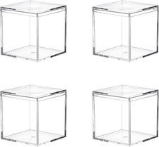 Clear Acrylic Plastic Square Cube 4 Pack Small Acrylic Box with Lid, 4.7X4.7X4.7