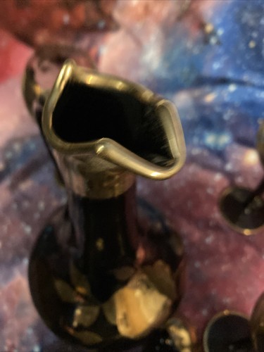 GOLD ROSE VERGOLDET Schwarz Undurchsichtig TSCHECHISCHE KRISTALLKUNST GLASKARAFFE - Bild 6 von 11