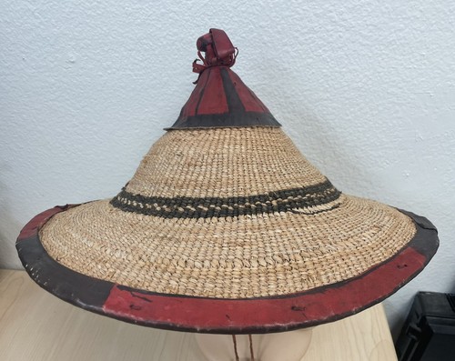 TUAREG SUN HAT FULANI TUAREG LEATHER HAT FROM MALI ORNATE CHIN STRAP - Picture 4 of 8