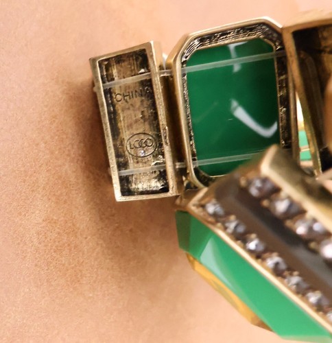 Logo Links bracelet Lori Goldstein Art Deco colorful crystals signed goldtone - Picture 10 of 14