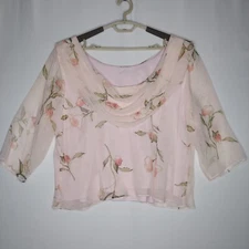 JBS Overlay Top Women 24W Rose Floral Chiffon Cowl Drape Sheer Fairy Ethereal 