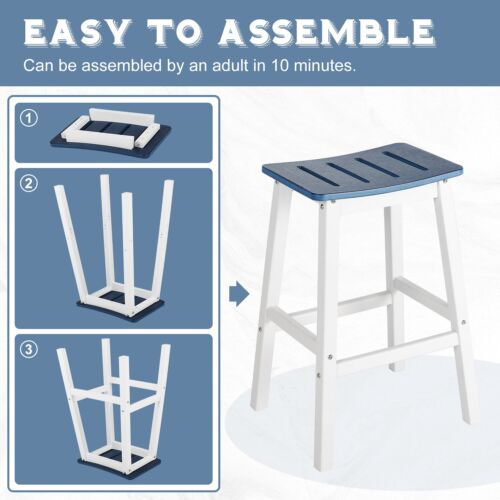 Aoodor 28'' Tall Outdoor Bar Stools Backless Saddle Counter HDPE w/Footrest 2Pcs - Picture 10 of 20