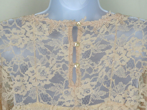 VTG 1980s GUNNE SAX PALE PEACH LACE DRESS & SLIP - Picture 24 of 24