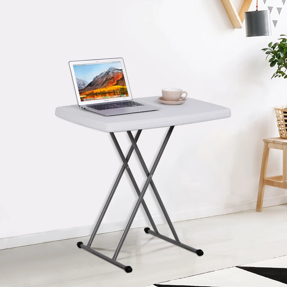 Folding Table Height Adjustable Table Desk Metal Frame Home Indoor Outdoor Tray - Image 3 of 4