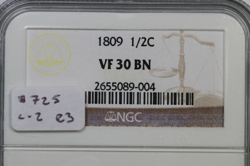 1809 C-2 R-3 NGC VF 30 Classic Head Half Cent Coin 1/2c - Picture 4 of 4
