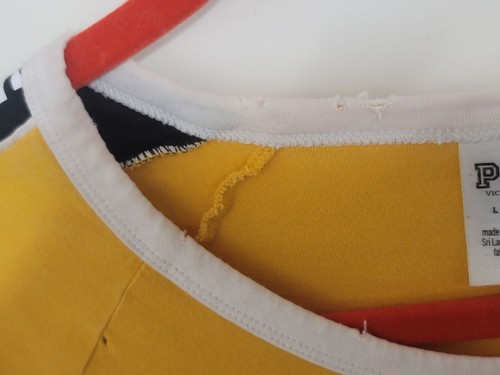 Victoria's Secret Pink Yellow Long Sleeve Shirt With Black Stripe Accents Size L - Picture 12 of 13