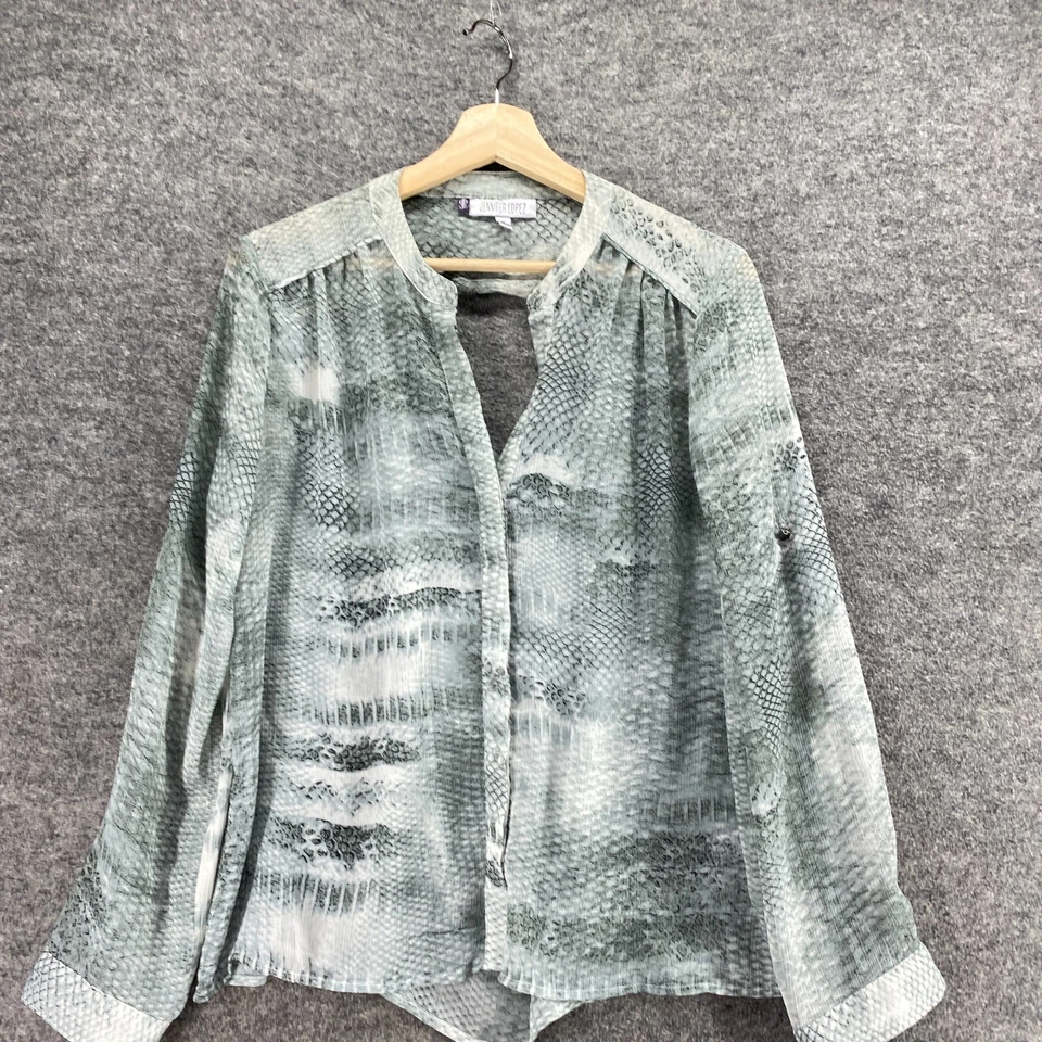 Camisa Jennifer Lopez Mujer M Gris Mediana Estampado Animal Cuello Abotonado Informal Foto 3 de 4