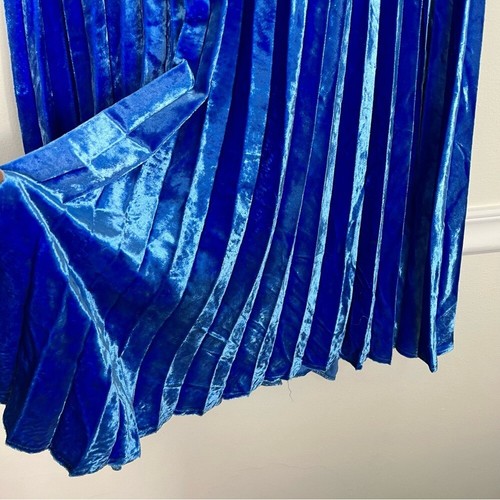 PINKO Italy Velvet Blue Shimmer Waist Midi Pleated Skirt Size S/M - Picture 8 of 10