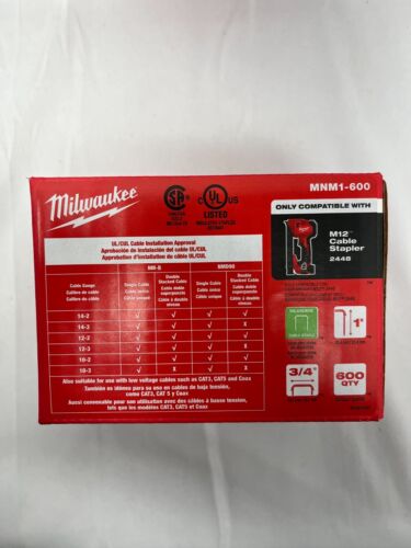 Milwaukee MNM1-600, 1"" isolierte Kabelheftklammern, 2 Boxen, Menge 1.200 Heftklammern - Neu - Bild 3 von 3