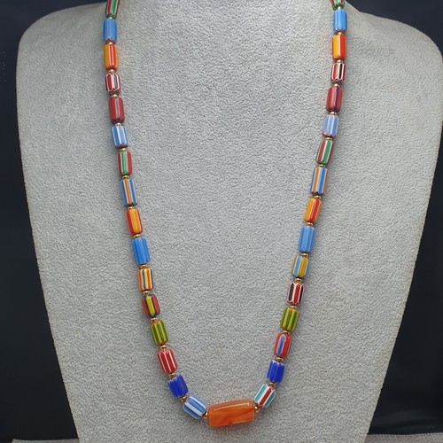 Vintage Venetian African Style Chevron With Antique Carnelian Bead Necklace - Picture 9 of 19