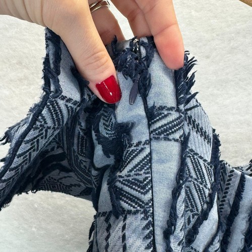 NWT Jijil Italian Strapless Mini Denim Blue Fringe Patchwork Boho Festival Sz 8 - Picture 6 of 8