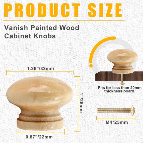 16 Pcs Natural Wood Dresser Knobs Round Wooden Cabinet Knobs Mushroom Shape Draw - Picture 2 of 7