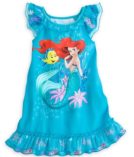 Disney Store Ariel Nightshirt Nightgown Princess Flounder Mermaid Teal Coral New - Picture 5 of 42