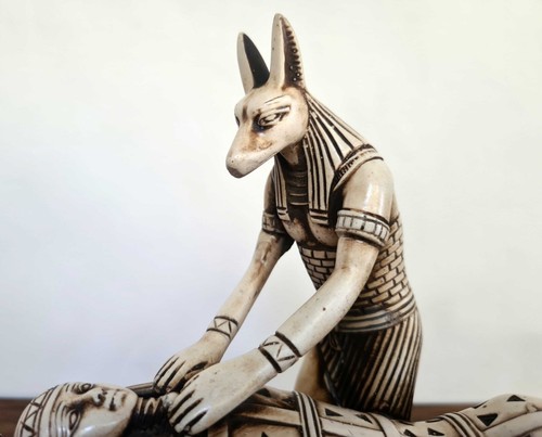 God Anubis Mummifying King Tutankhamun- Exquisite Stone Masterpiece Statue - Picture 10 of 16