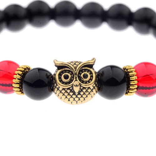 Charm Men's Women' s Natural Stone Gold Owl 8MM Beads Bracelets jewelry Gift - Picture 7 of 7