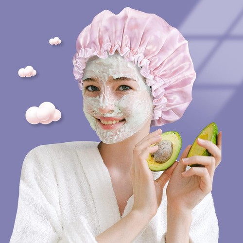 Waterproof Double Layers Shower Cap for Women Reusable Hair Bath Cap Hair Bonnet - Picture 7 of 9