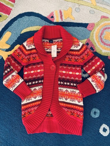 NEW Baby Gap Girls Size 4 Fair Isle Sweater Knit Dress Cardigan Outfit Pink Plum - Picture 8 of 14