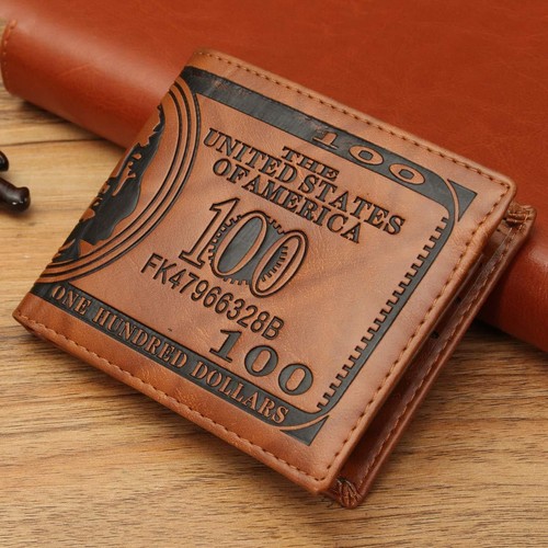 Men's US 100 Dollar Bill Leather ID Window Bifold Card Holder Wallet Purse US - Picture 2 of 14