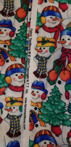 2 Yards Snowmen in Hats Sparkle Christmas Cotton Quilting Fabric 30" X 44" - Picture 2 of 2