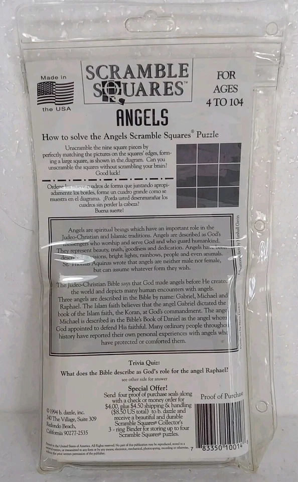B Dazzle Angels Scramble Squares 9 Piece Puzzle Game Vintage 1994 - Image 3 of 4