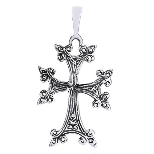 Religious Interlace Trinity Cross 14K White Gold Plated Silver Pendant Necklace - Picture 5 of 6