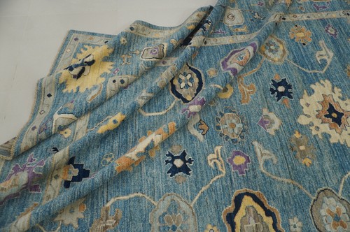8x10 Muted blue Turkish Oushak Hand Knotted Wool Transitional Oriental Area Rug - Picture 9 of 15