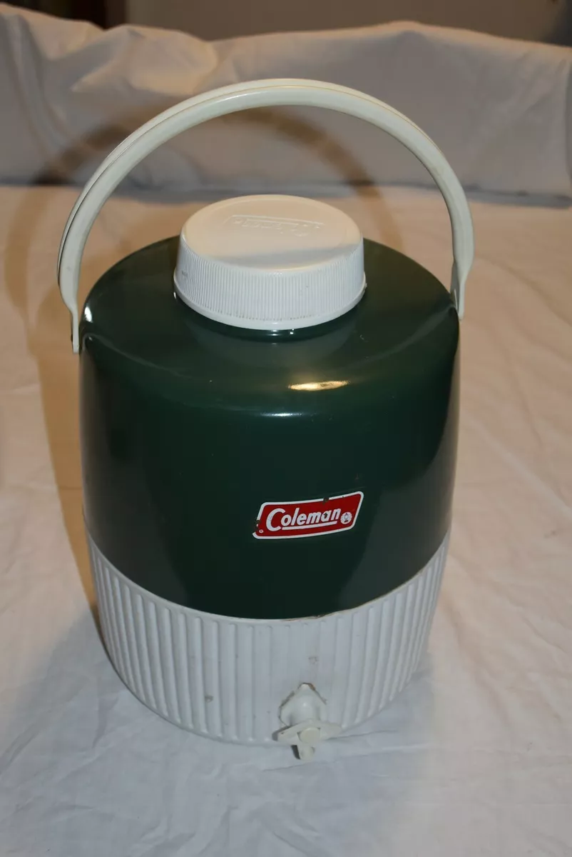 Vintage COLEMAN THERMOS Green metal top 2 gallon large water jug Camp work  USA!